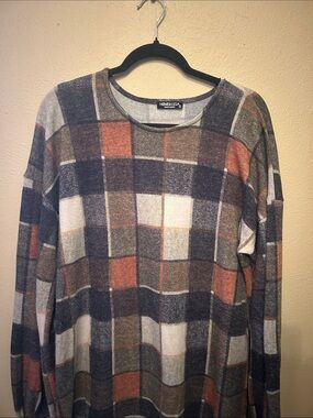 Hemshusa Plaid Long Sleeve Top in Rust & Gray